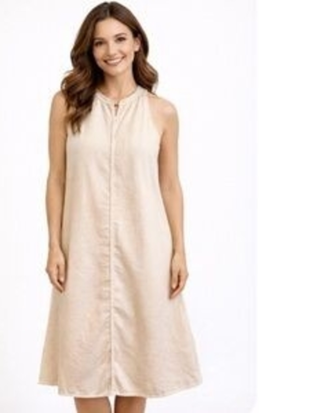 Magaschoni Sleeveless Linen-Blend Midi Dressin Cream L
